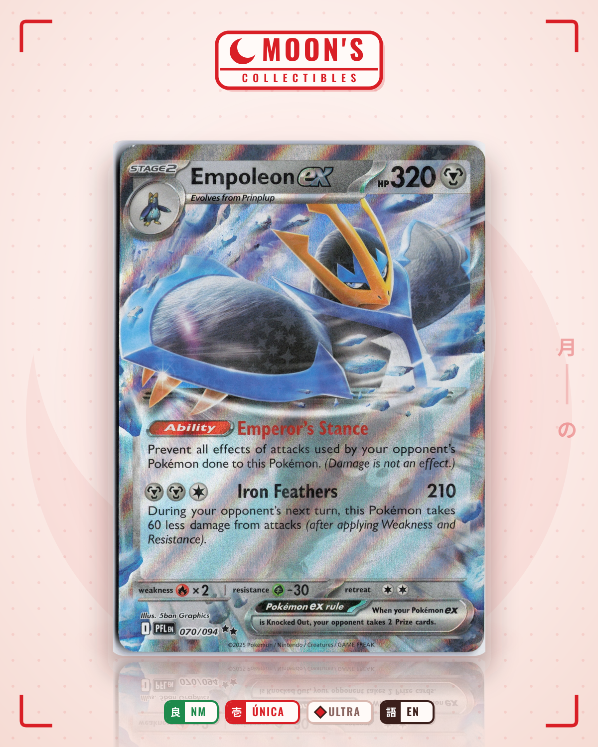 Carta Pokémon Empoleon ex · Phantasmal Flames #070/094 (NM) — pieza única en Moon's Collectibles México