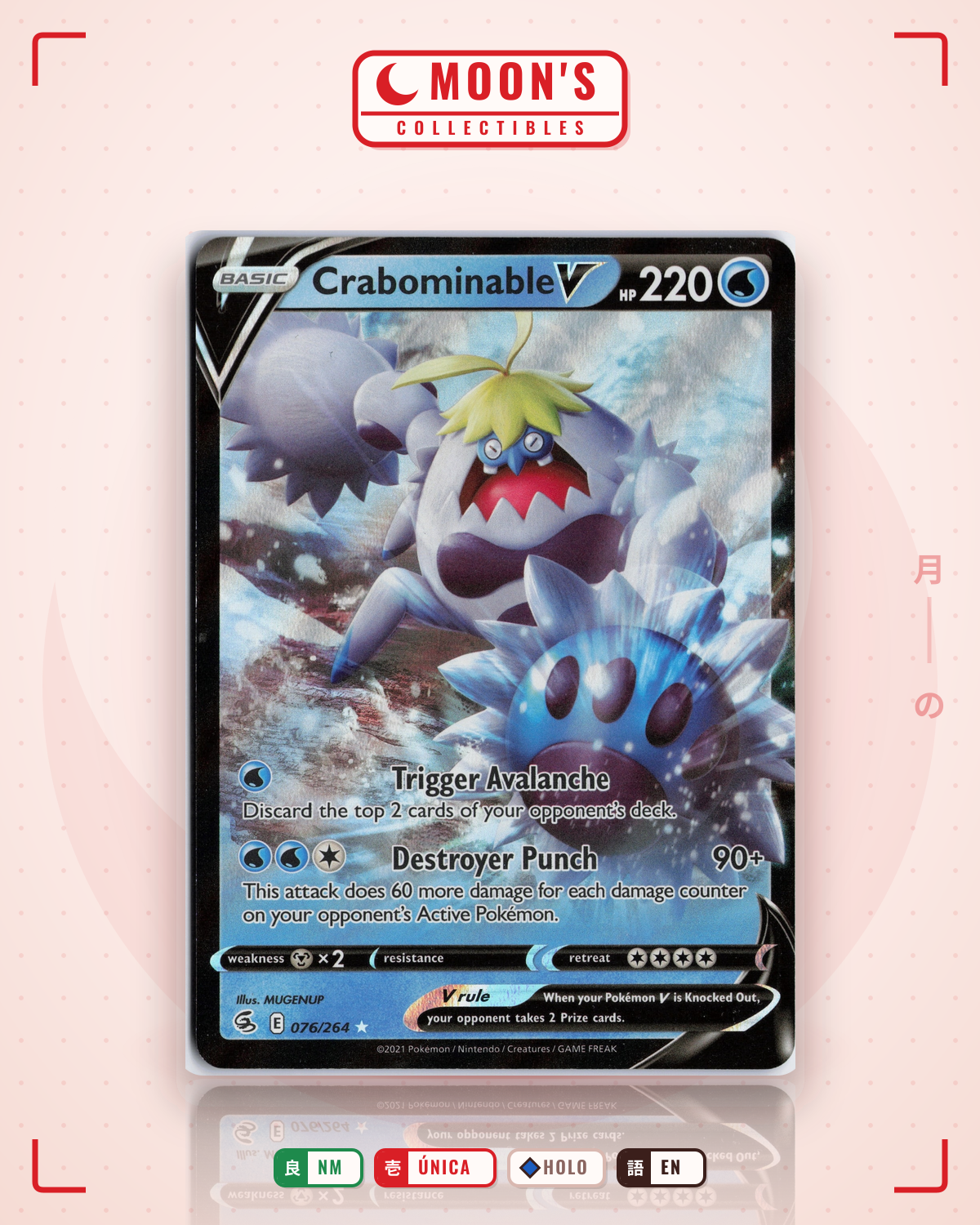 Carta Pokémon Crabominable V · Fusion Strike #076/264 (NM) — pieza única en Moon's Collectibles México
