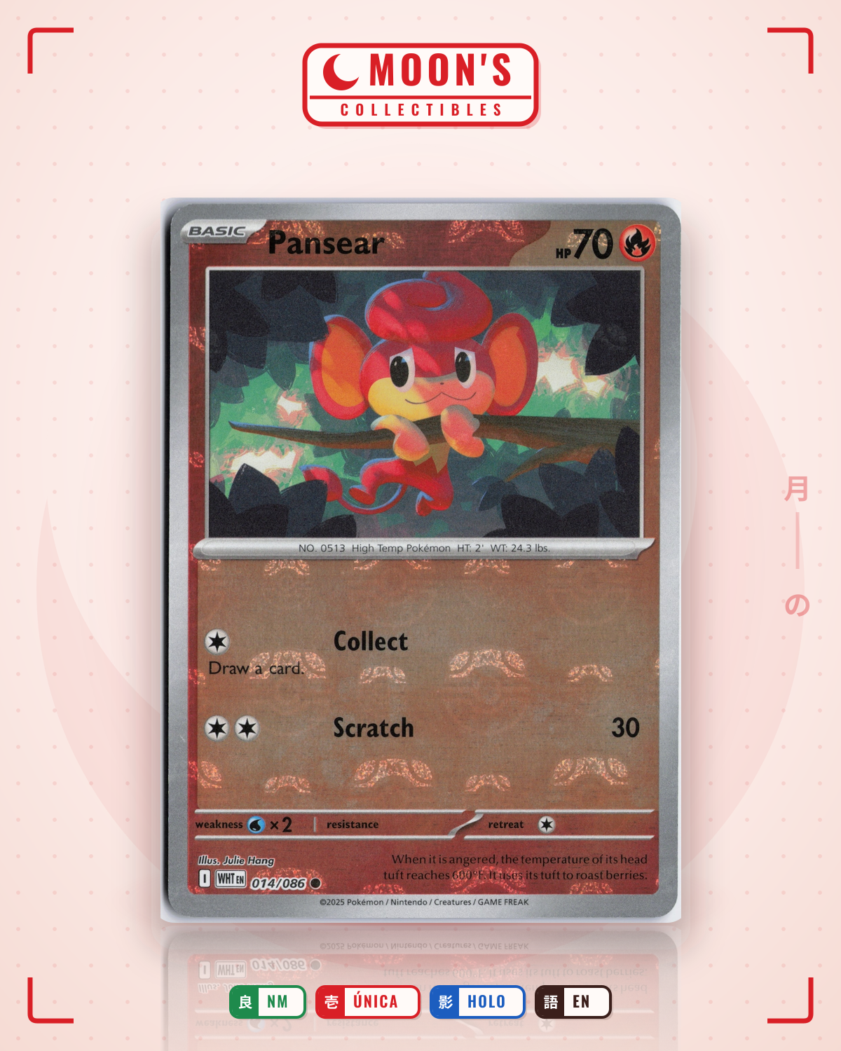 Carta Pokémon Pansear · White Flare #014/086 (NM) — pieza única en Moon's Collectibles México