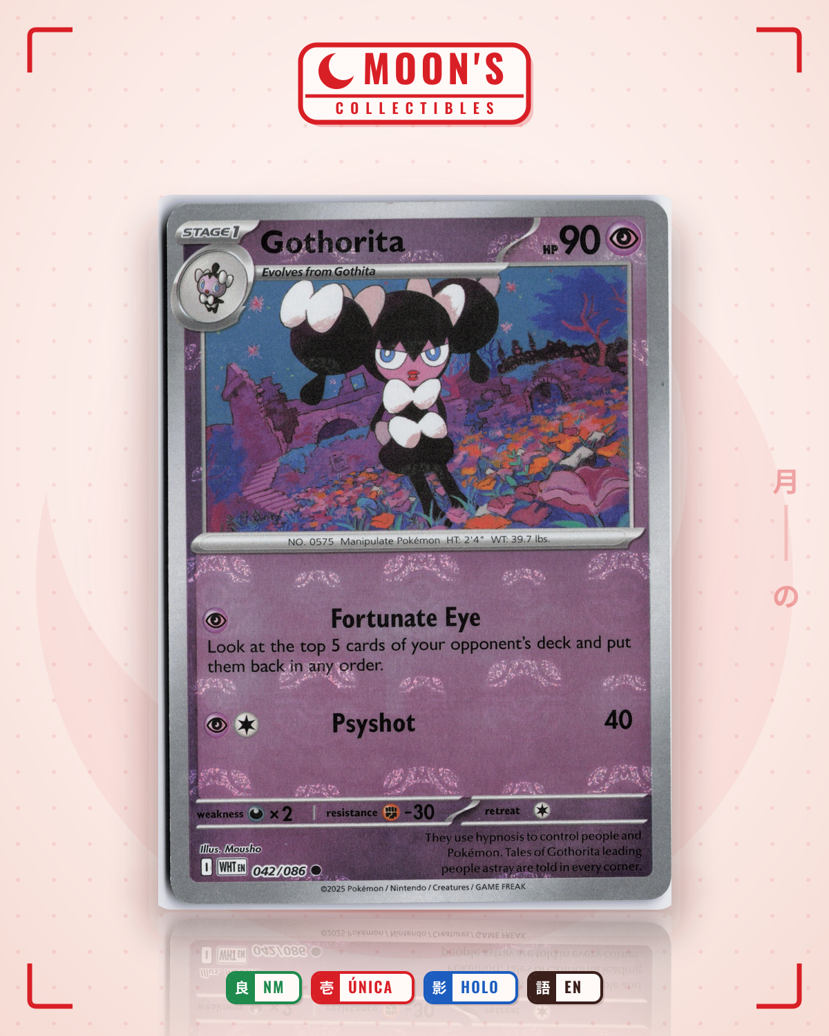 Carta Pokémon Gothorita · White Flare #042/086 (NM) — pieza única en Moon's Collectibles México