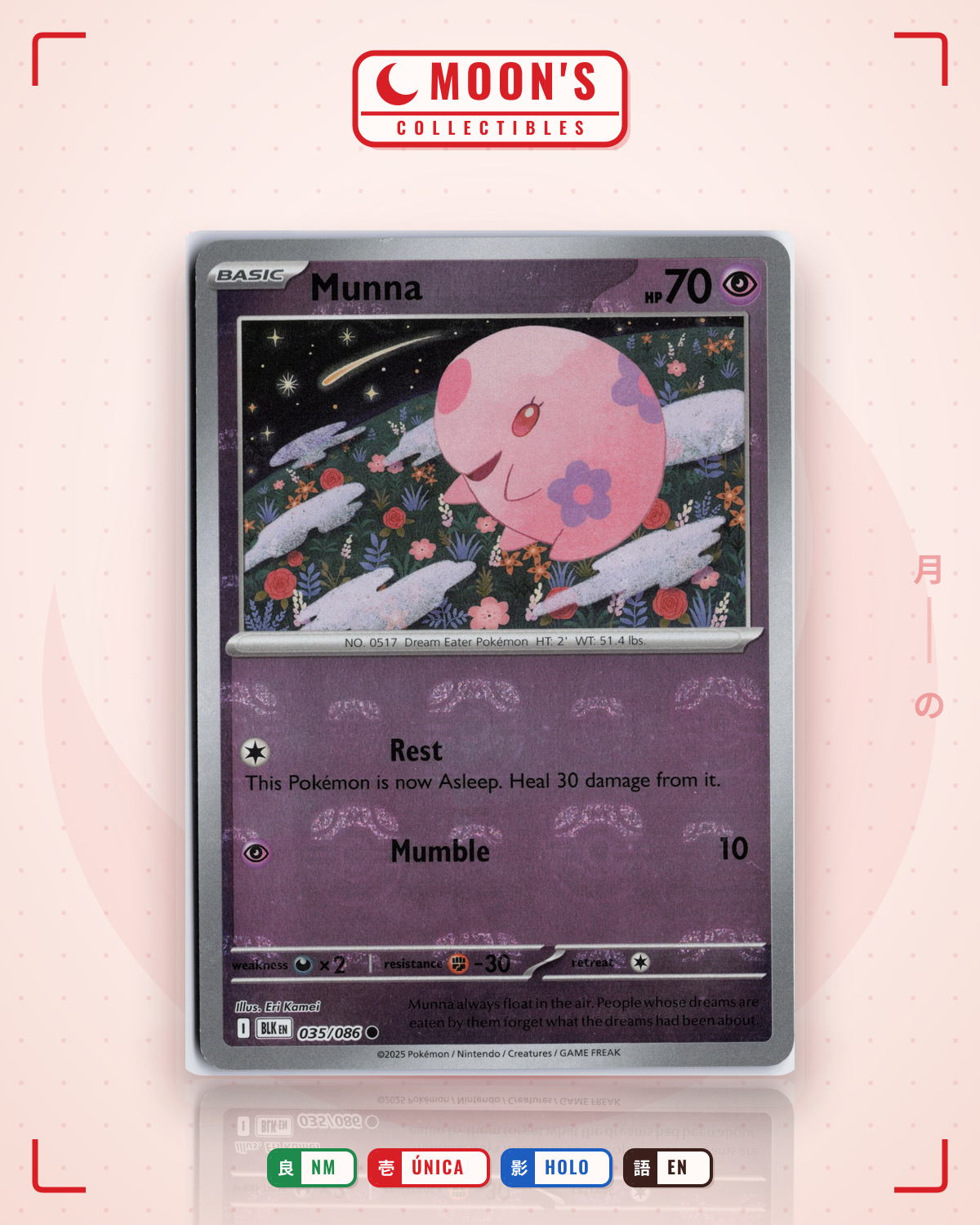 Carta Pokémon Munna · Black Bolt #035/086 (NM) — pieza única en Moon's Collectibles México