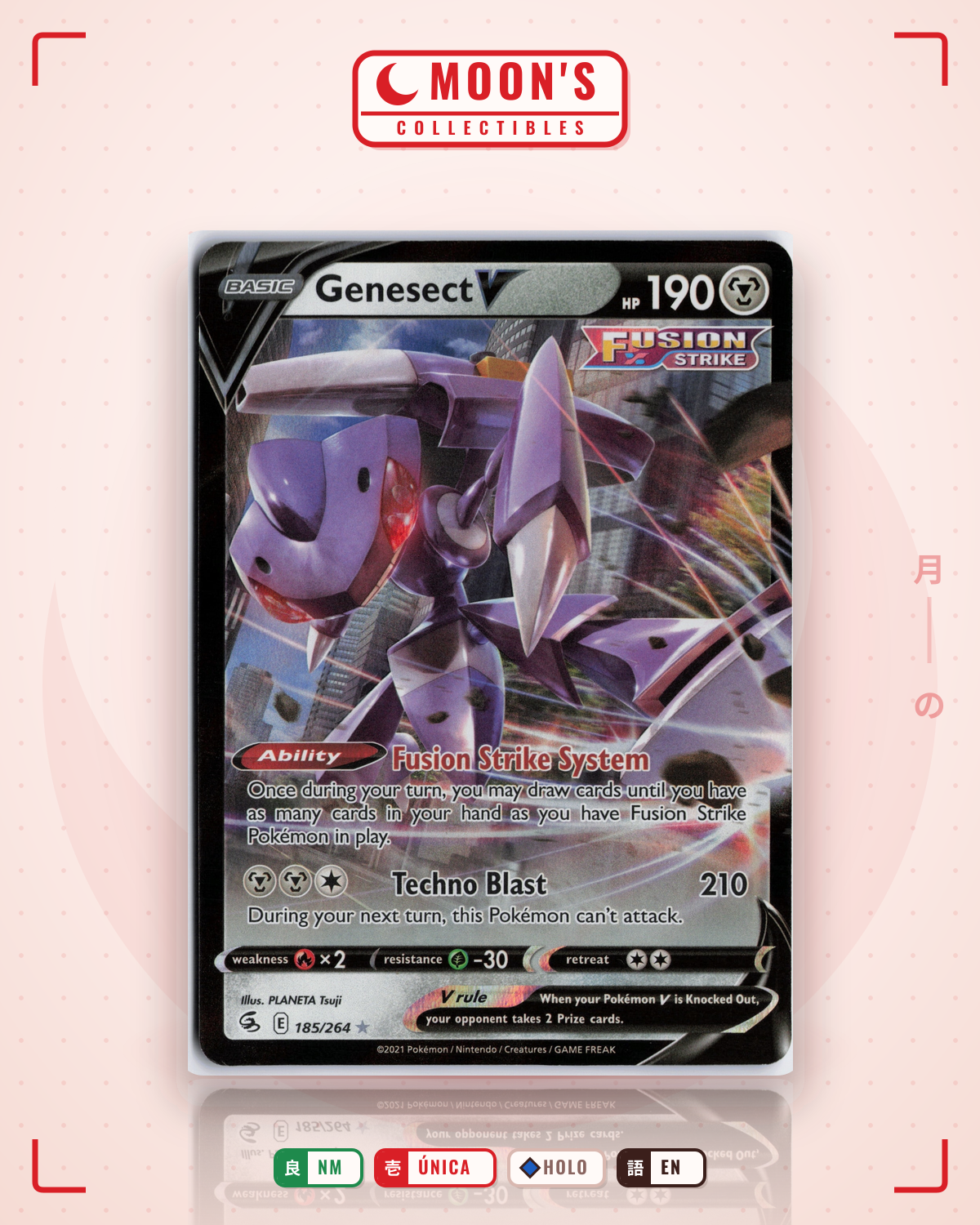 Carta Pokémon Genesect V · Fusion Strike #185/264 (NM) — pieza única en Moon's Collectibles México
