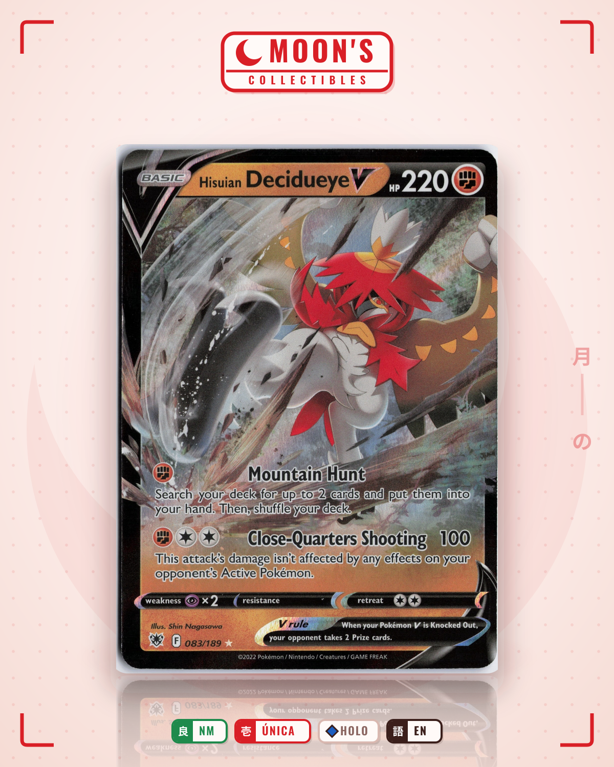 Carta Pokémon Hisuian Decidueye V · Astral Radiance #083/189 (NM) — pieza única en Moon's Collectibles México