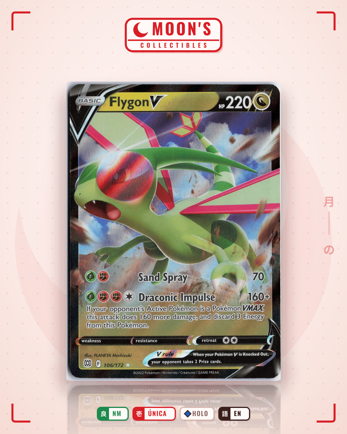 Carta Pokémon Flygon V · Brilliant Stars #106/172 (NM) — pieza única en Moon's Collectibles México