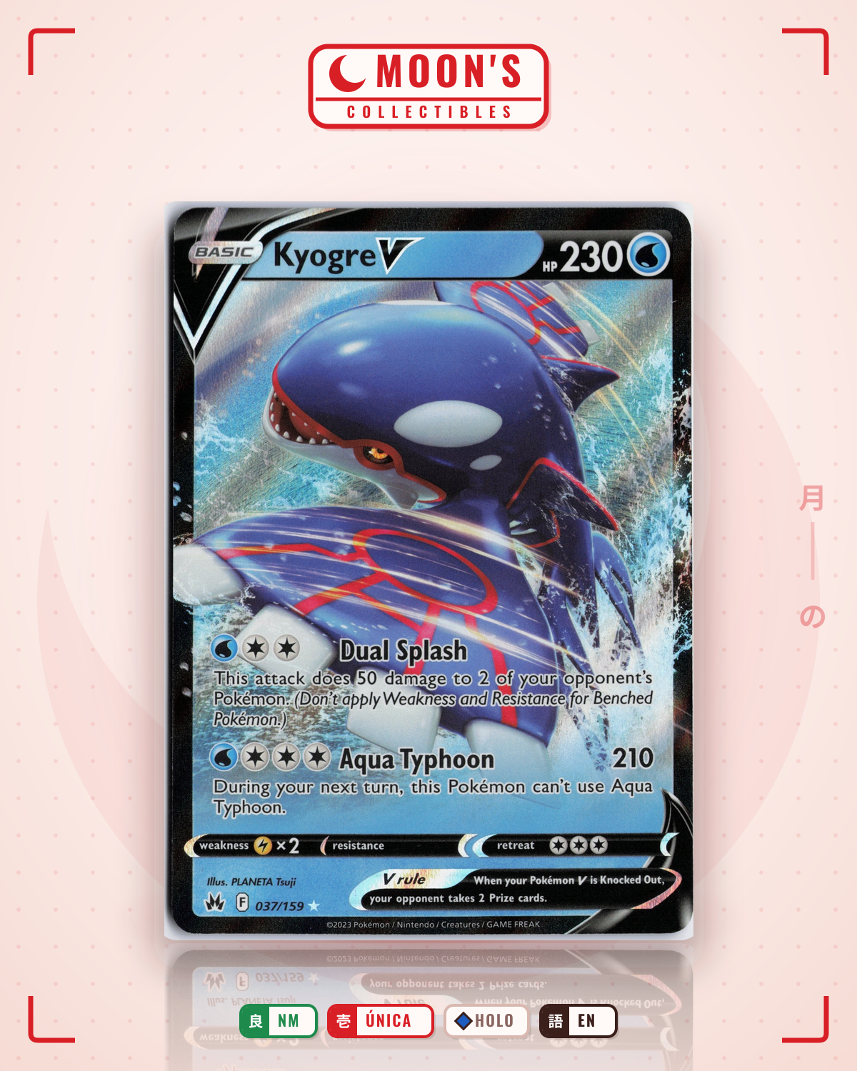 Carta Pokémon Kyogre V · Crown Zenith #037/159 (NM) — pieza única en Moon's Collectibles México