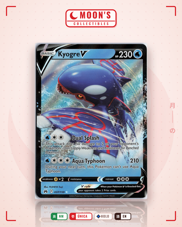 Carta Pokémon Kyogre V · Crown Zenith #037/159 (NM) — pieza única en Moon's Collectibles México