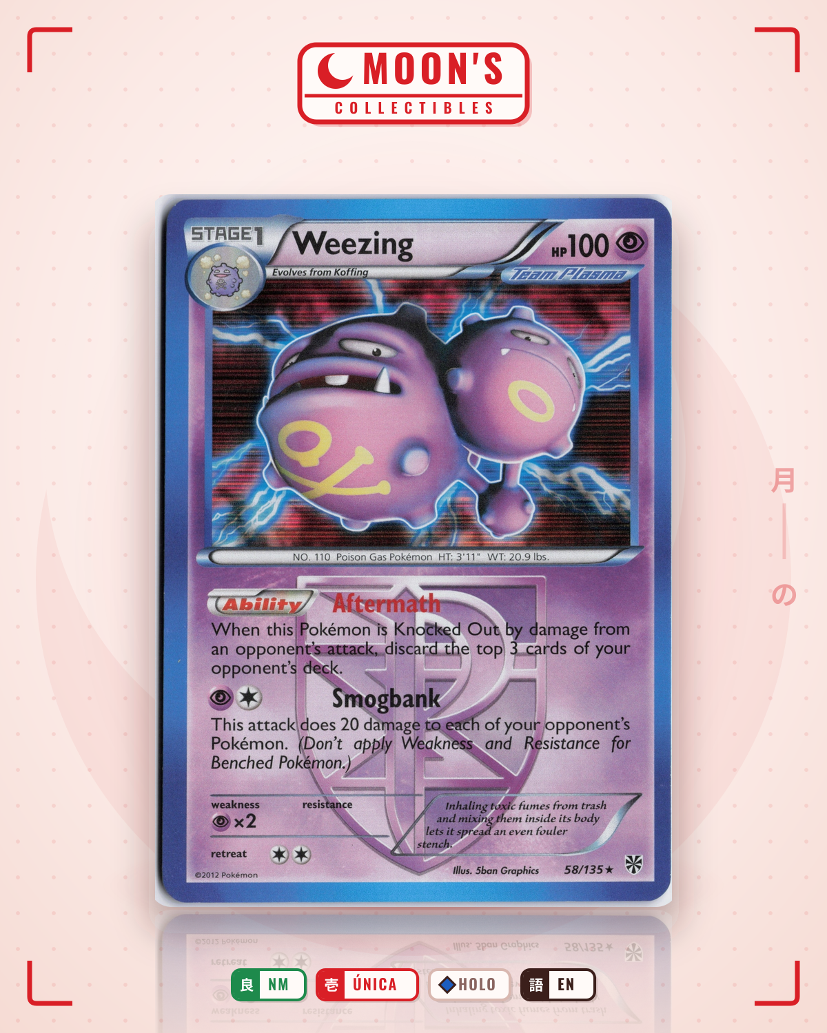 Carta Pokémon Weezing · Plasma Storm #58/135 (NM) — pieza única en Moon's Collectibles México