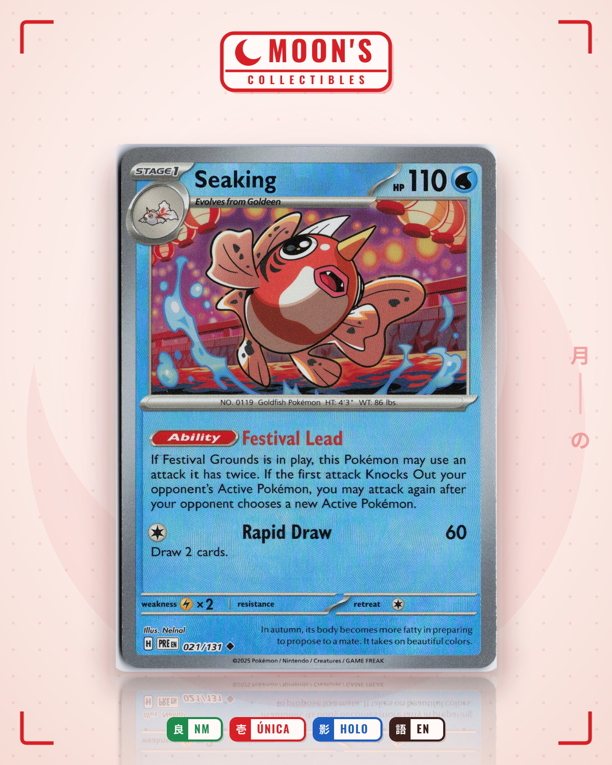 Carta Pokémon Seaking · Prismatic Evolutions #021/131 (NM) — pieza única en Moon's Collectibles México