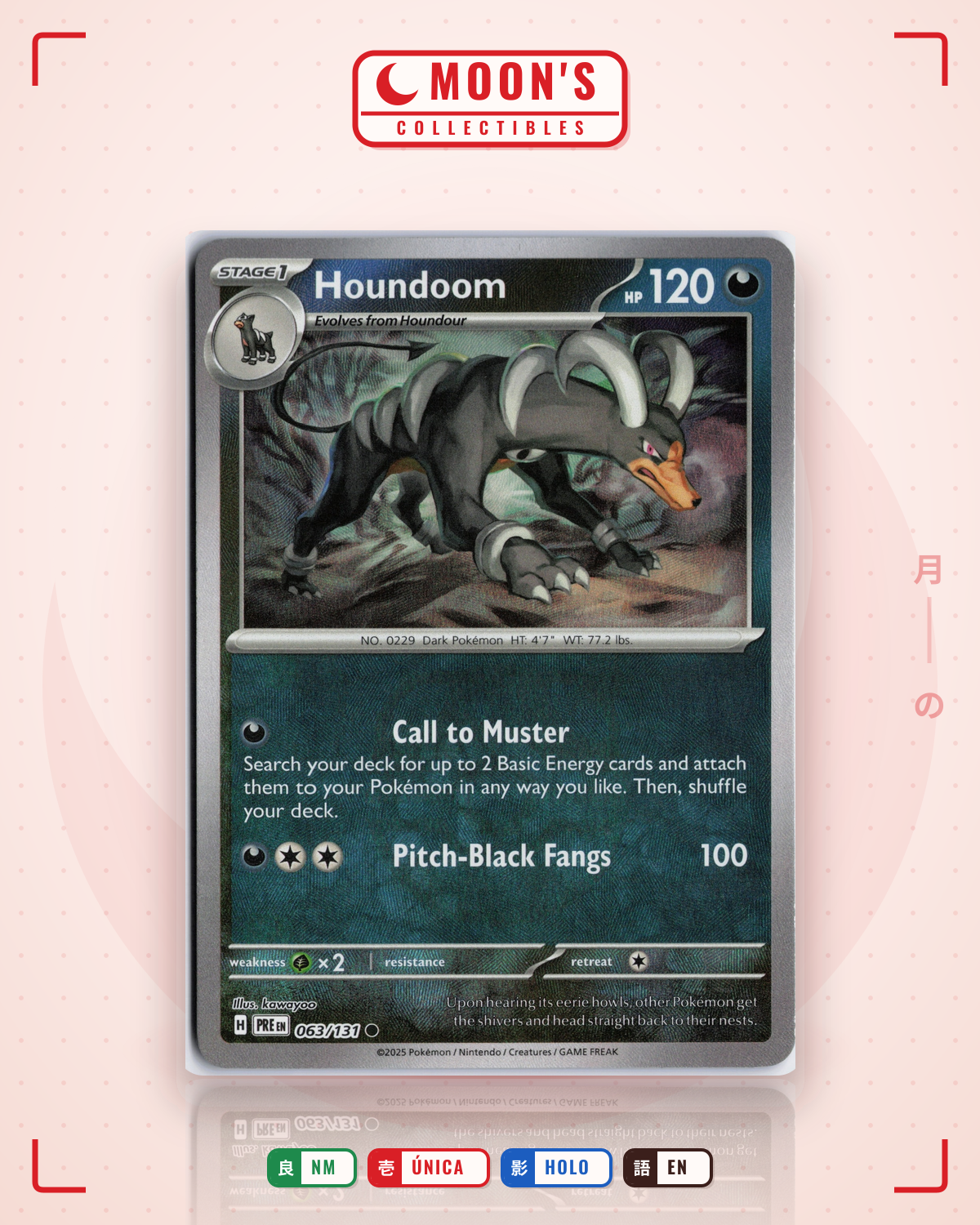 Carta Pokémon Houndoom · Prismatic Evolutions #063/131 (NM) — pieza única en Moon's Collectibles México