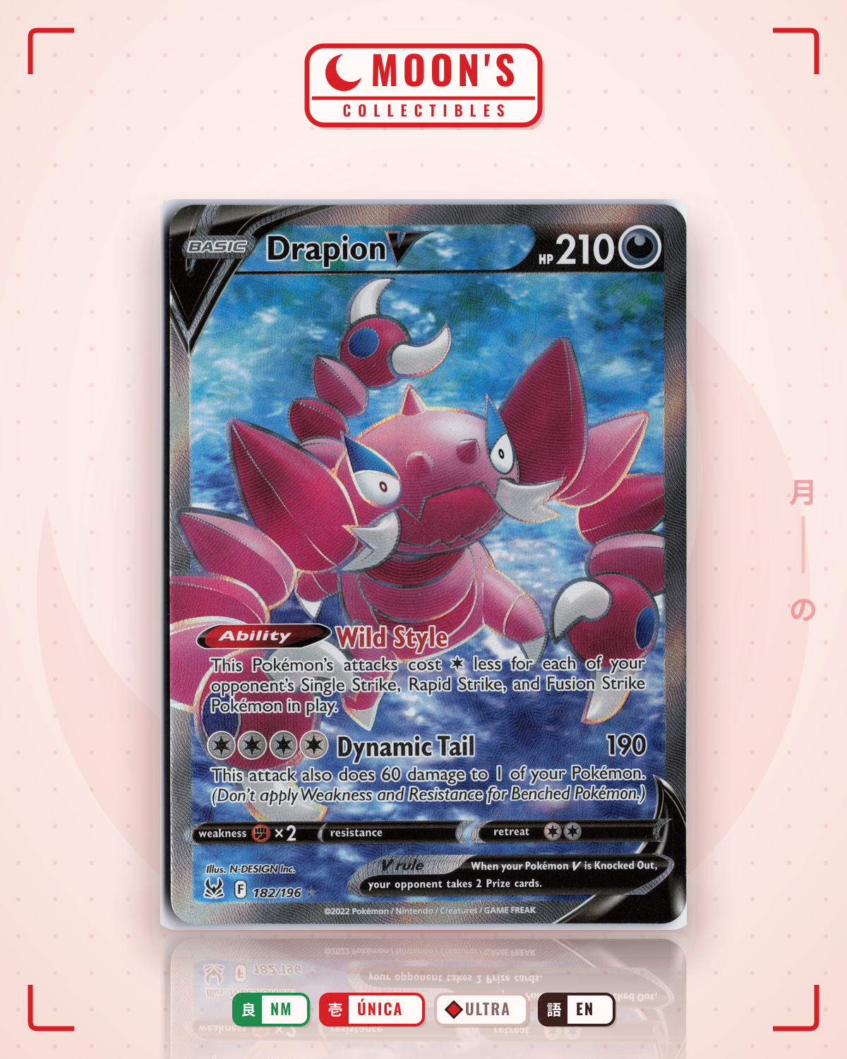 Carta Pokémon Drapion V · Lost Origin #182/196 (NM) — pieza única en Moon's Collectibles México