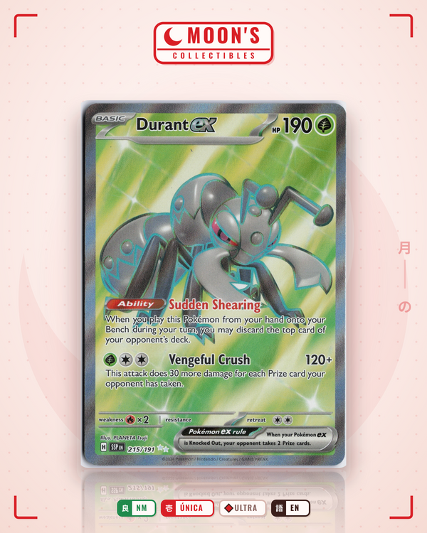 Carta Pokémon Durant ex · Surging Sparks #215/191 (NM) — pieza única en Moon's Collectibles México