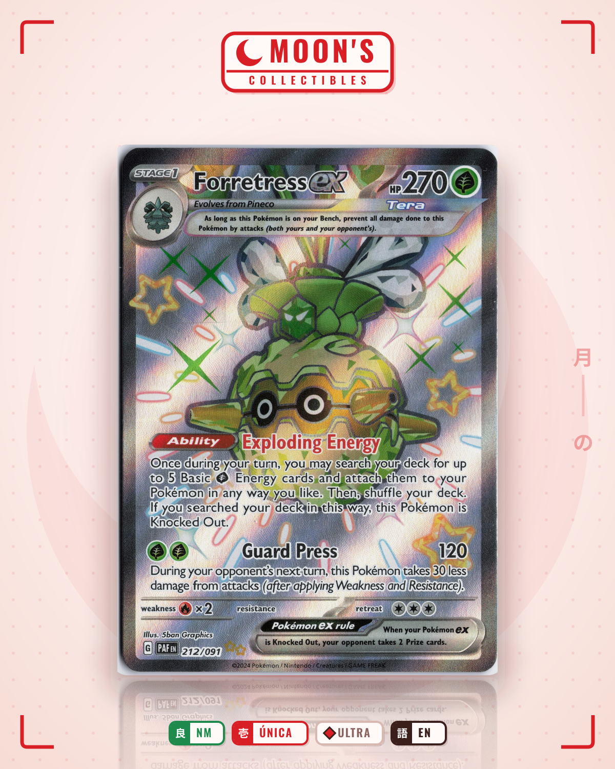 Carta Pokémon Forretress ex · Paldean Fates #212/091 (NM) — pieza única en Moon's Collectibles México