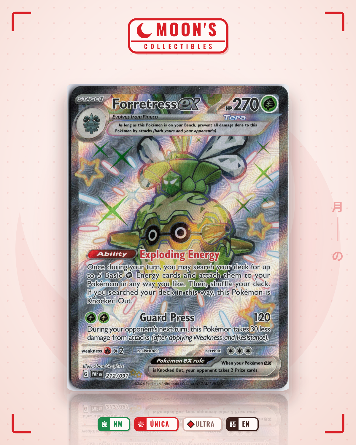 Carta Pokémon Forretress ex · Paldean Fates #212/091 (NM) — pieza única en Moon's Collectibles México
