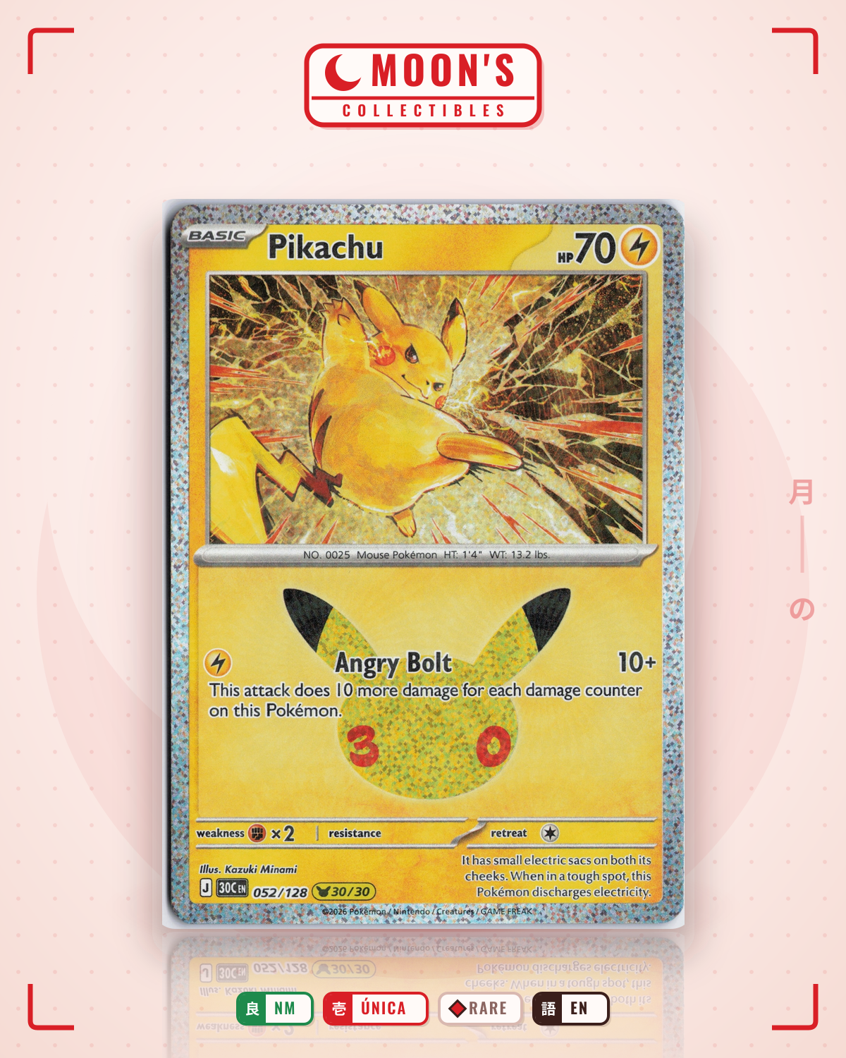 Carta Pokémon Pikachu · 30th Celebration #052/128 (NM) — pieza única en Moon's Collectibles México