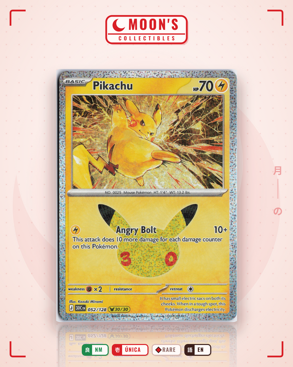 Carta Pokémon Pikachu · 30th Celebration #052/128 (NM) — pieza única en Moon's Collectibles México