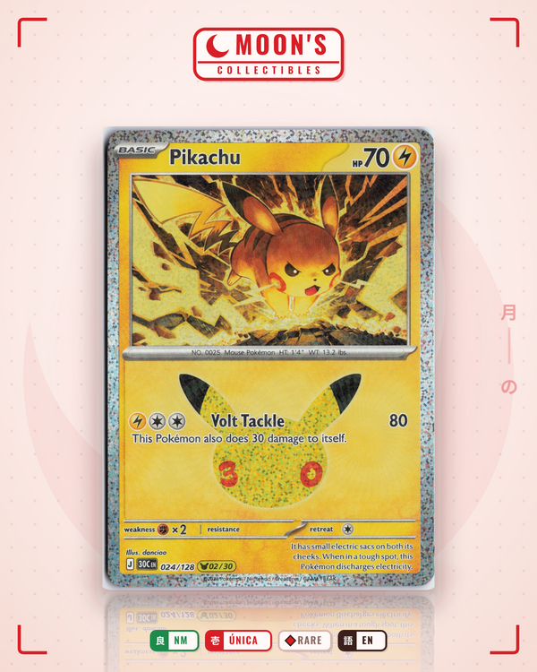 Carta Pokémon Pikachu · 30th Celebration #024/128 (NM) — pieza única en Moon's Collectibles México