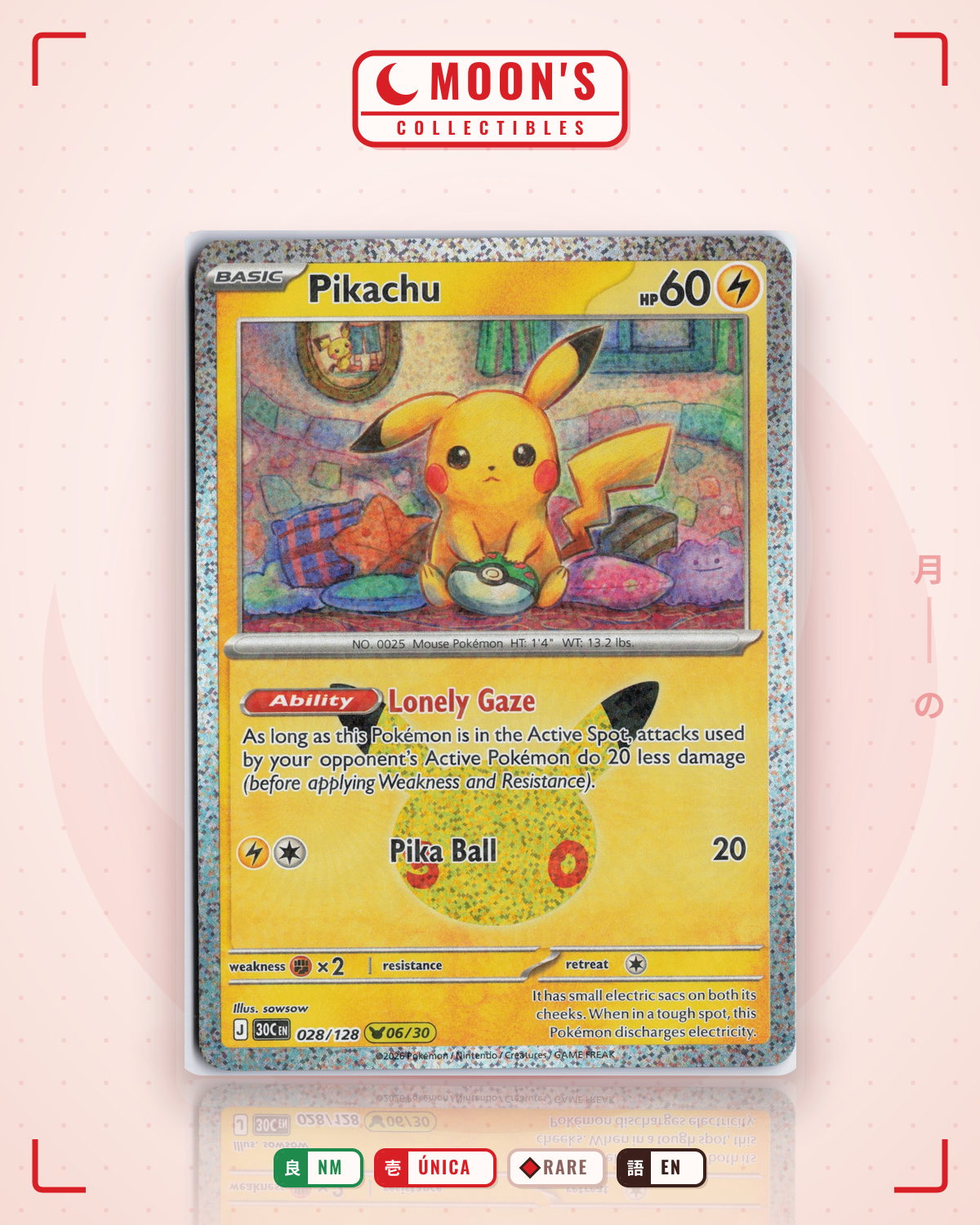 Carta Pokémon Pikachu · 30th Celebration #028/128 (NM) — pieza única en Moon's Collectibles México