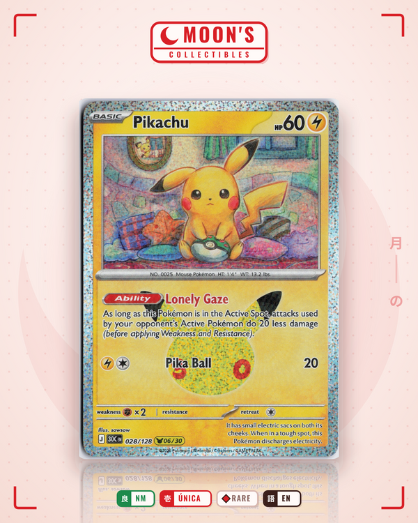 Carta Pokémon Pikachu · 30th Celebration #028/128 (NM) — pieza única en Moon's Collectibles México