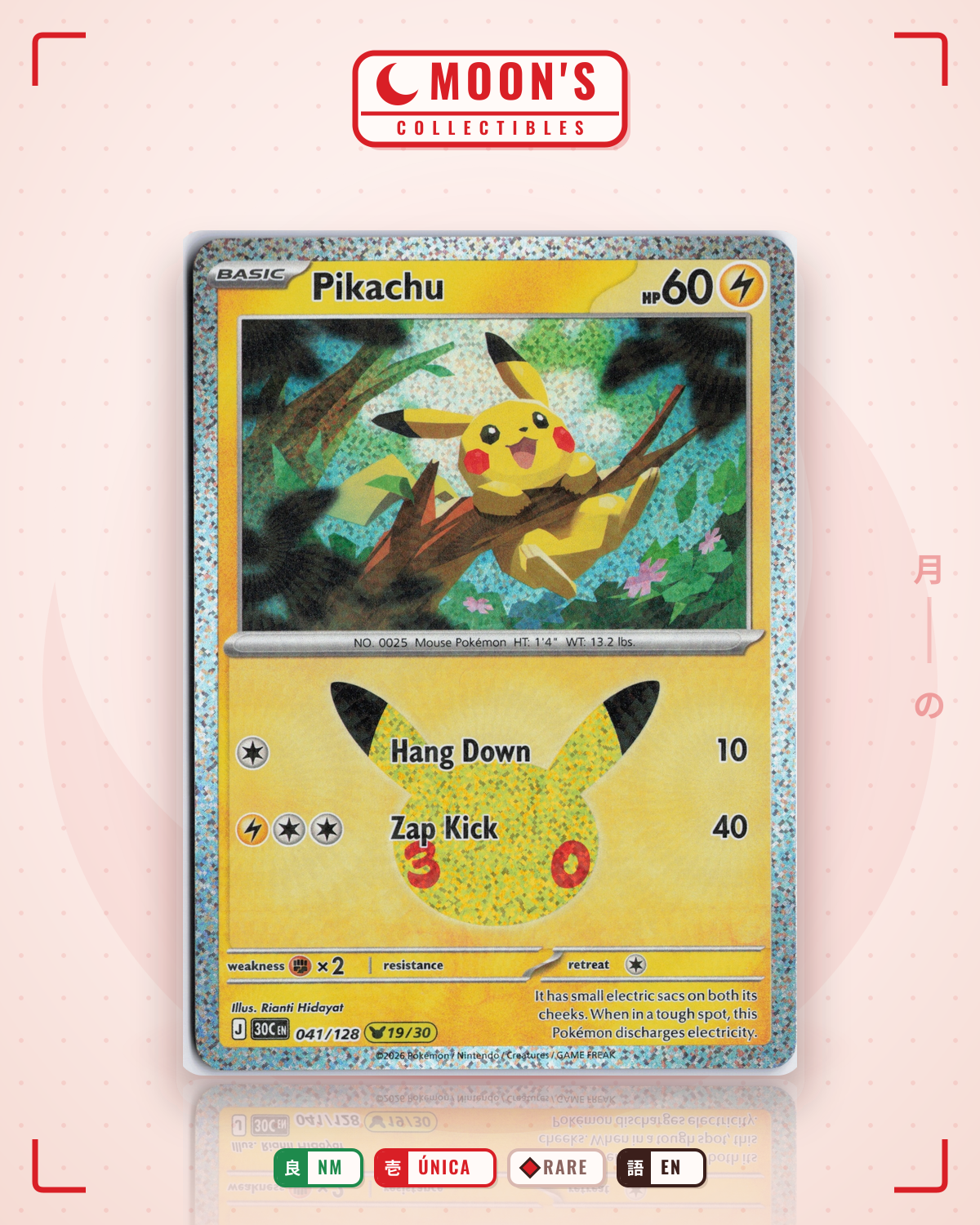 Carta Pokémon Pikachu · 30th Celebration #041/128 (NM) — pieza única en Moon's Collectibles México