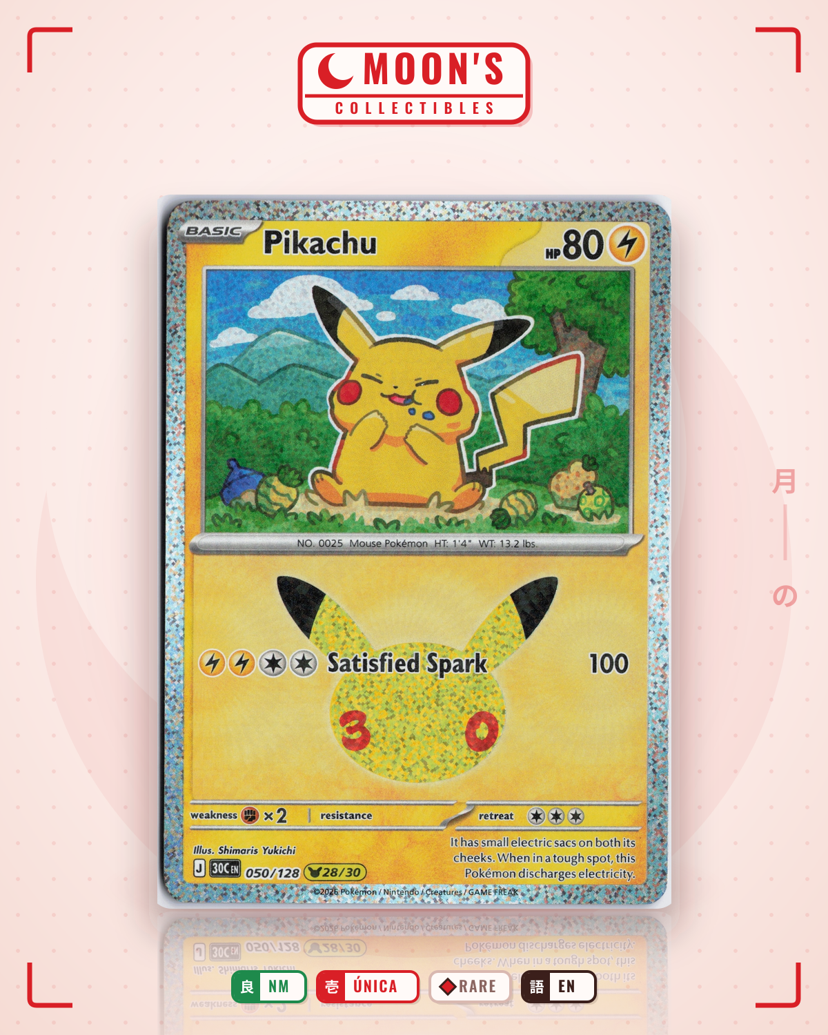 Carta Pokémon Pikachu · 30th Celebration #050/128 (NM) — pieza única en Moon's Collectibles México