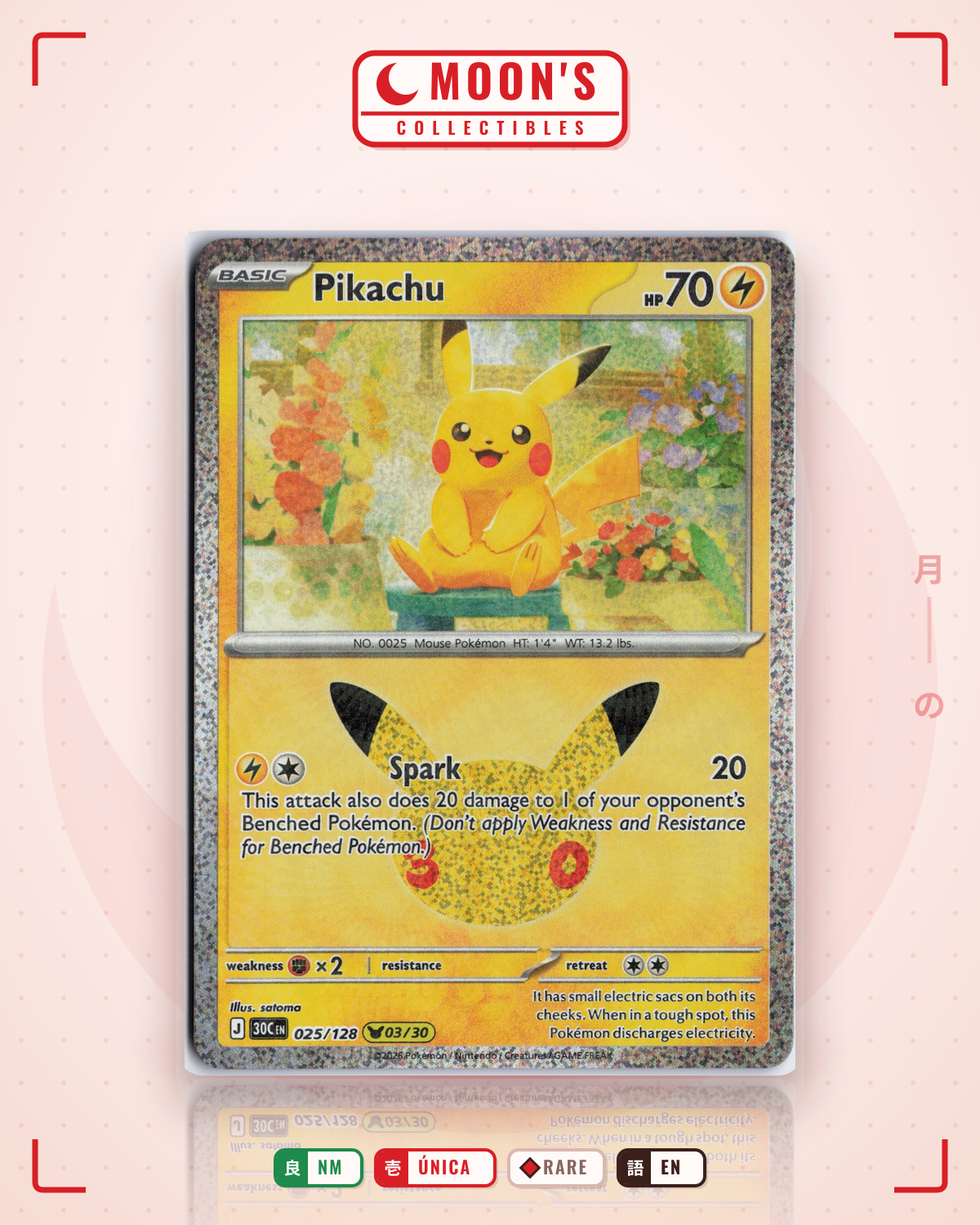 Carta Pokémon Pikachu · 30th Celebration #025/128 (NM) — pieza única en Moon's Collectibles México