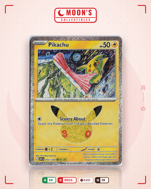 Carta Pokémon Pikachu · 30th Celebration #032/128 (NM) — pieza única en Moon's Collectibles México