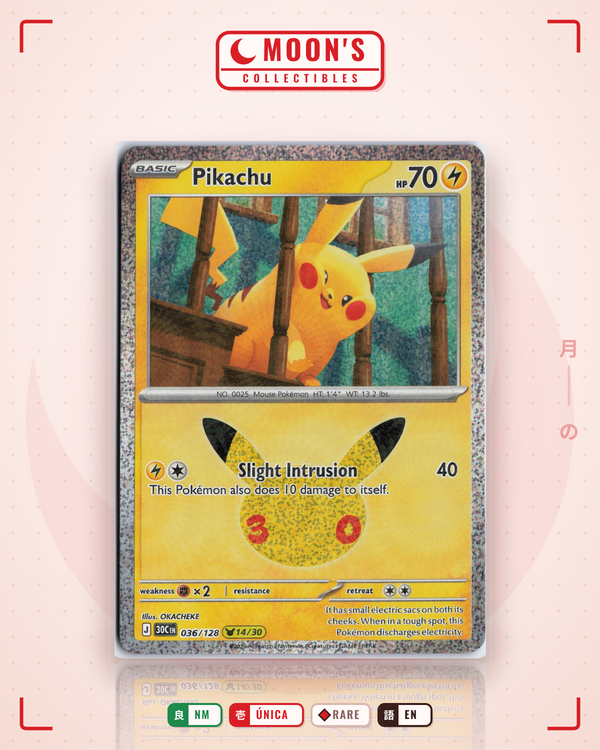 Carta Pokémon Pikachu · 30th Celebration #036/128 (NM) — pieza única en Moon's Collectibles México