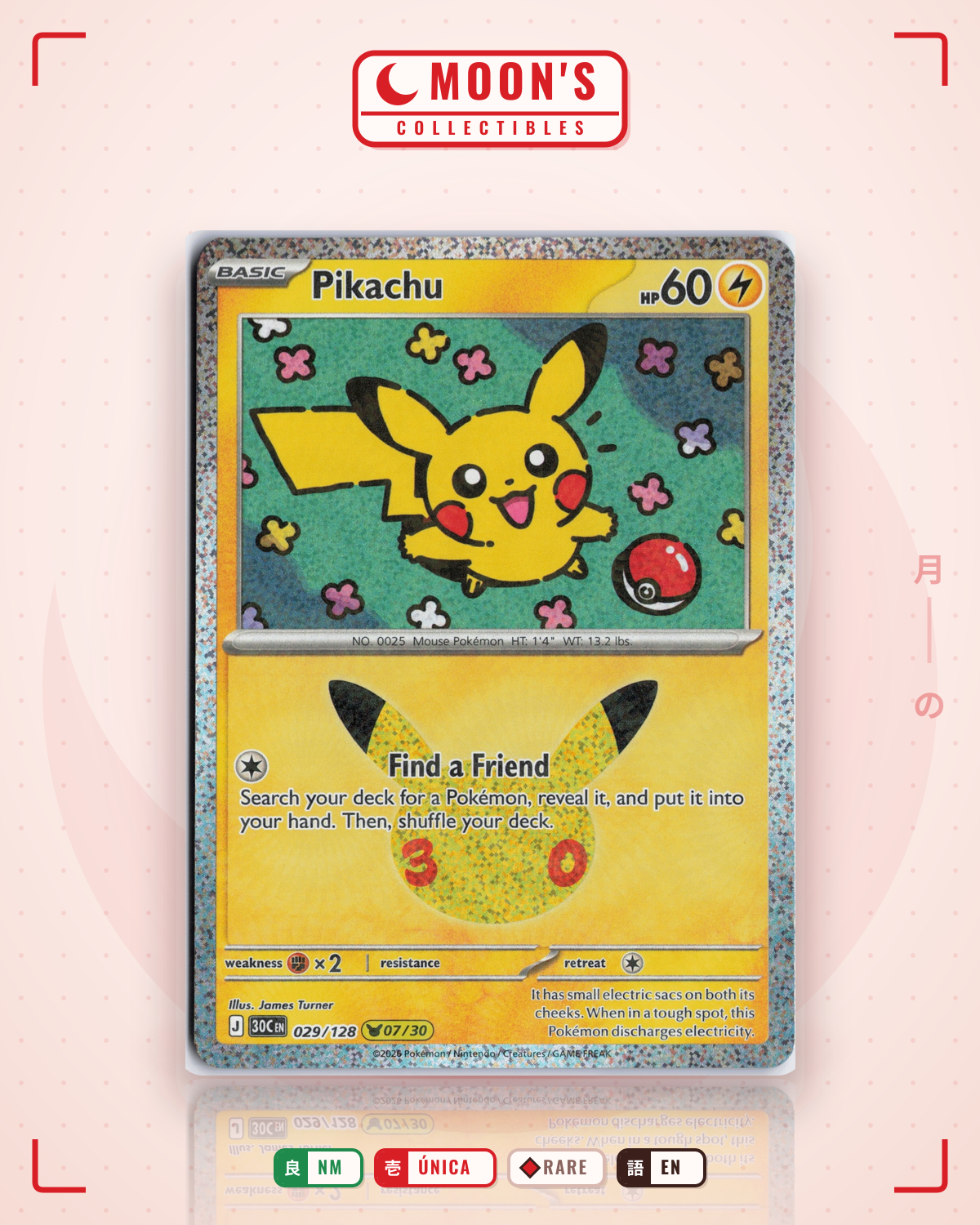 Carta Pokémon Pikachu · 30th Celebration #029/128 (NM) — pieza única en Moon's Collectibles México