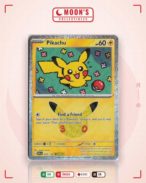 Carta Pokémon Pikachu · 30th Celebration #029/128 (NM) — pieza única en Moon's Collectibles México