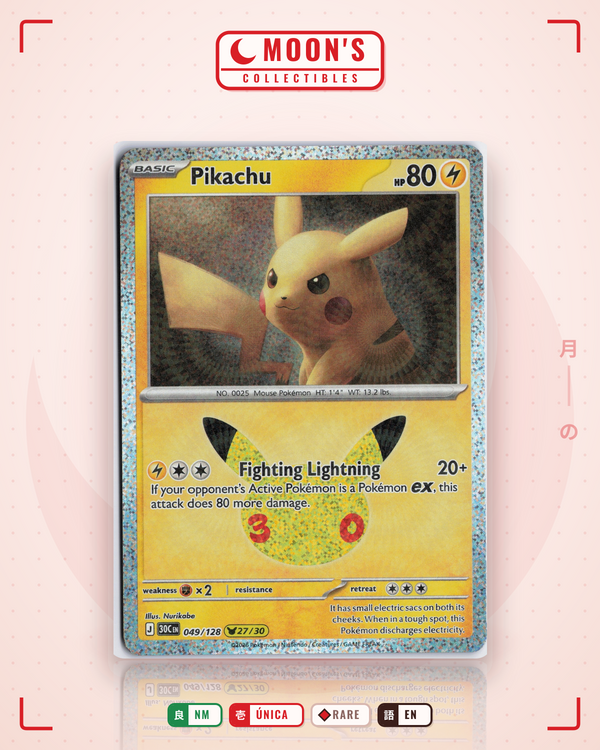 Carta Pokémon Pikachu · 30th Celebration #049/128 (NM) — pieza única en Moon's Collectibles México