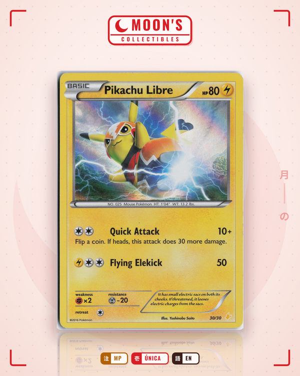 Carta Pokémon Pikachu Libre · XY Trainer Kit Pikachu Libre #30/30 (MP) — pieza única en Moon's Collectibles México