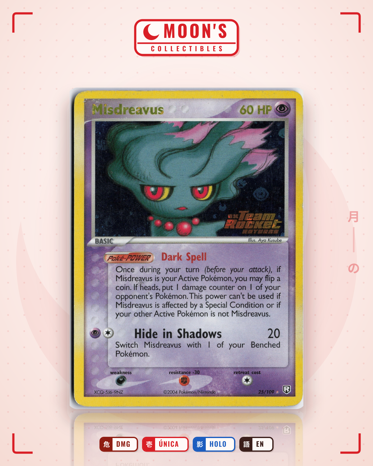 Carta Pokémon Misdreavus · Team Rocket Returns #25/109 (DMG) — pieza única en Moon's Collectibles México
