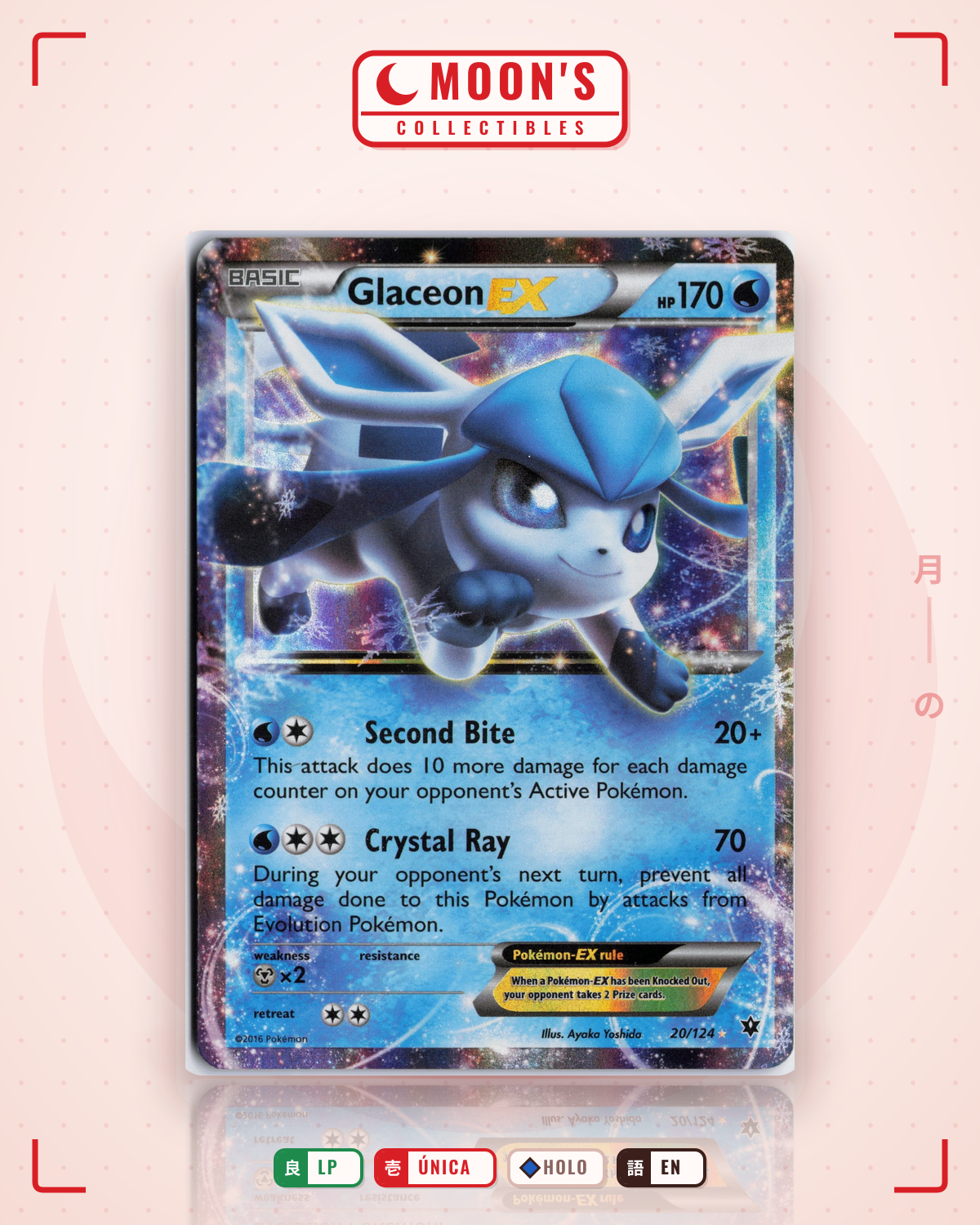 Carta Pokémon Glaceon-EX · Fates Collide #20/124 (LP) — pieza única en Moon's Collectibles México