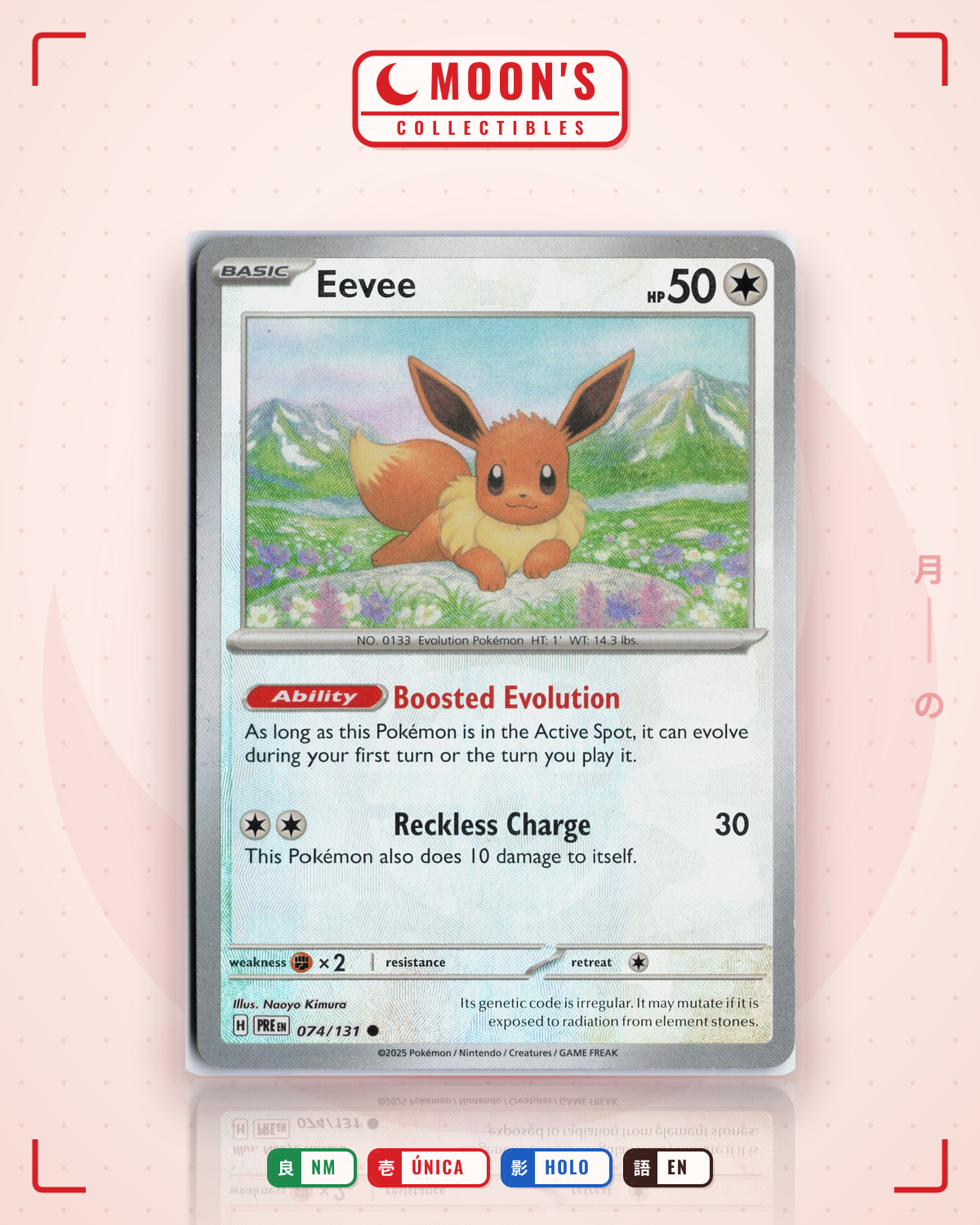 Carta Pokémon Eevee · Prismatic Evolutions #074/131 (NM) — pieza única en Moon's Collectibles México