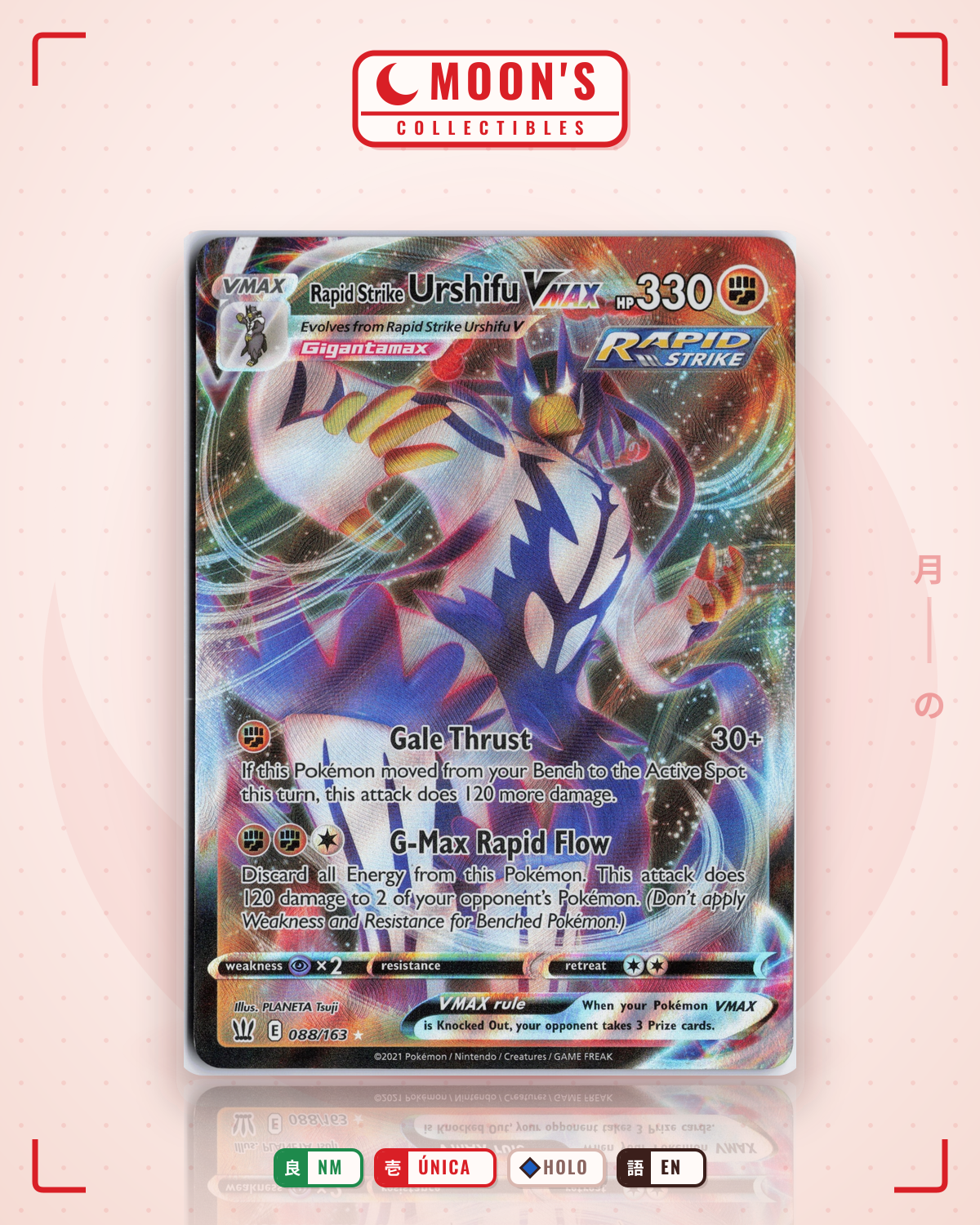 Carta Pokémon Rapid Strike Urshifu VMAX · Battle Styles #088/163 (NM) — pieza única en Moon's Collectibles México