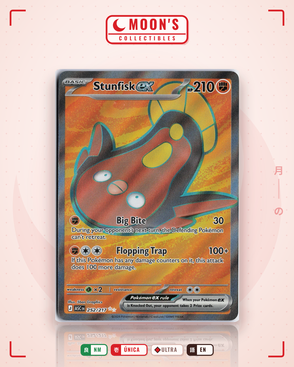 Carta Pokémon Stunfisk ex · Ascended Heroes #252/217 (NM) — pieza única en Moon's Collectibles México