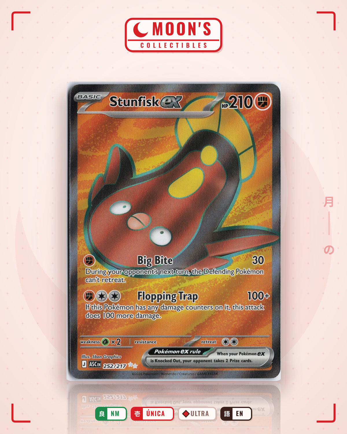 Carta Pokémon Stunfisk ex · Ascended Heroes #252/217 (NM) — pieza única en Moon's Collectibles México