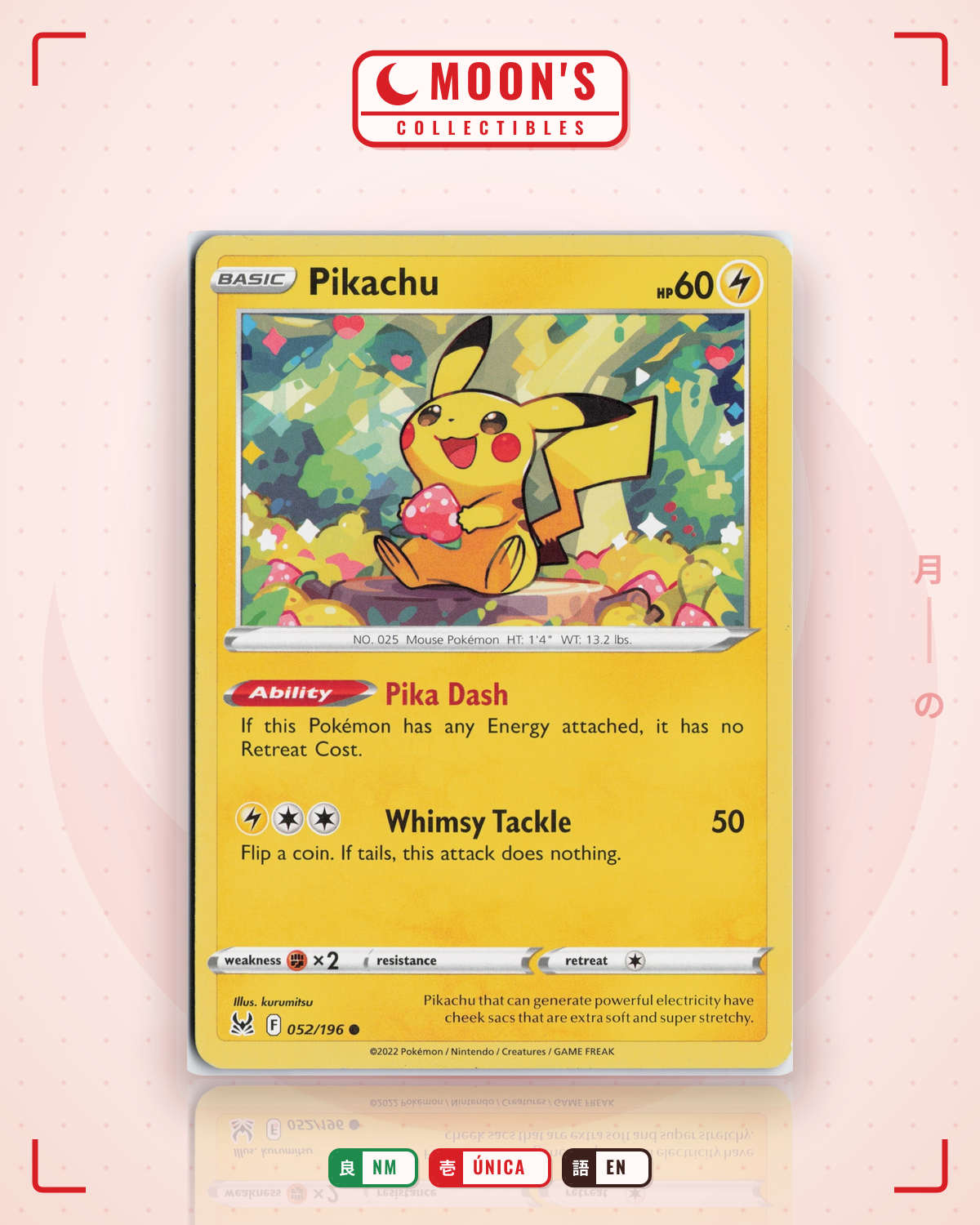 Carta Pokémon Pikachu · Lost Origin #052/196 (NM) — pieza única en Moon's Collectibles México