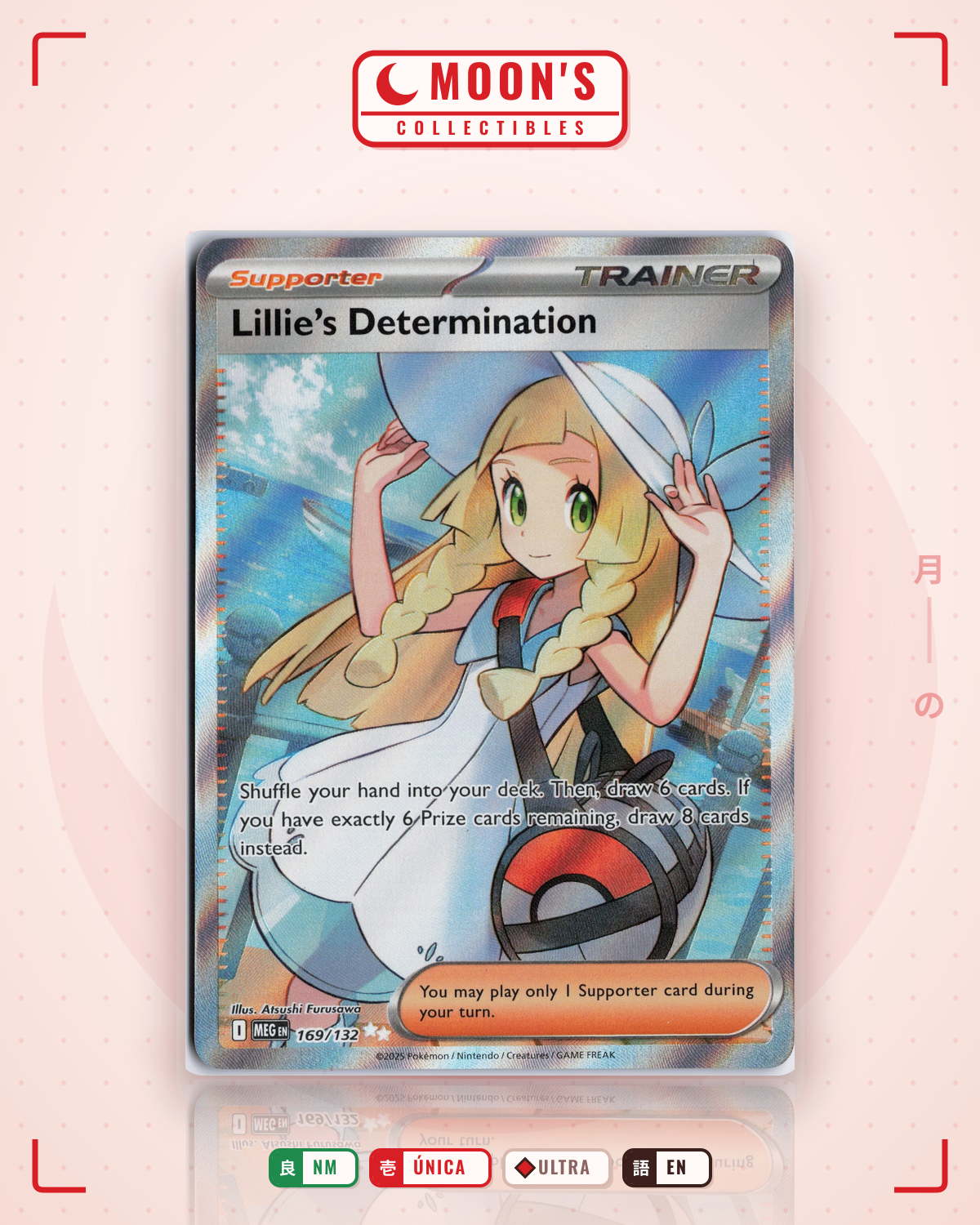 Carta Pokémon Lillie's Determination · Mega Evolution #169/132 (NM) — pieza única en Moon's Collectibles México