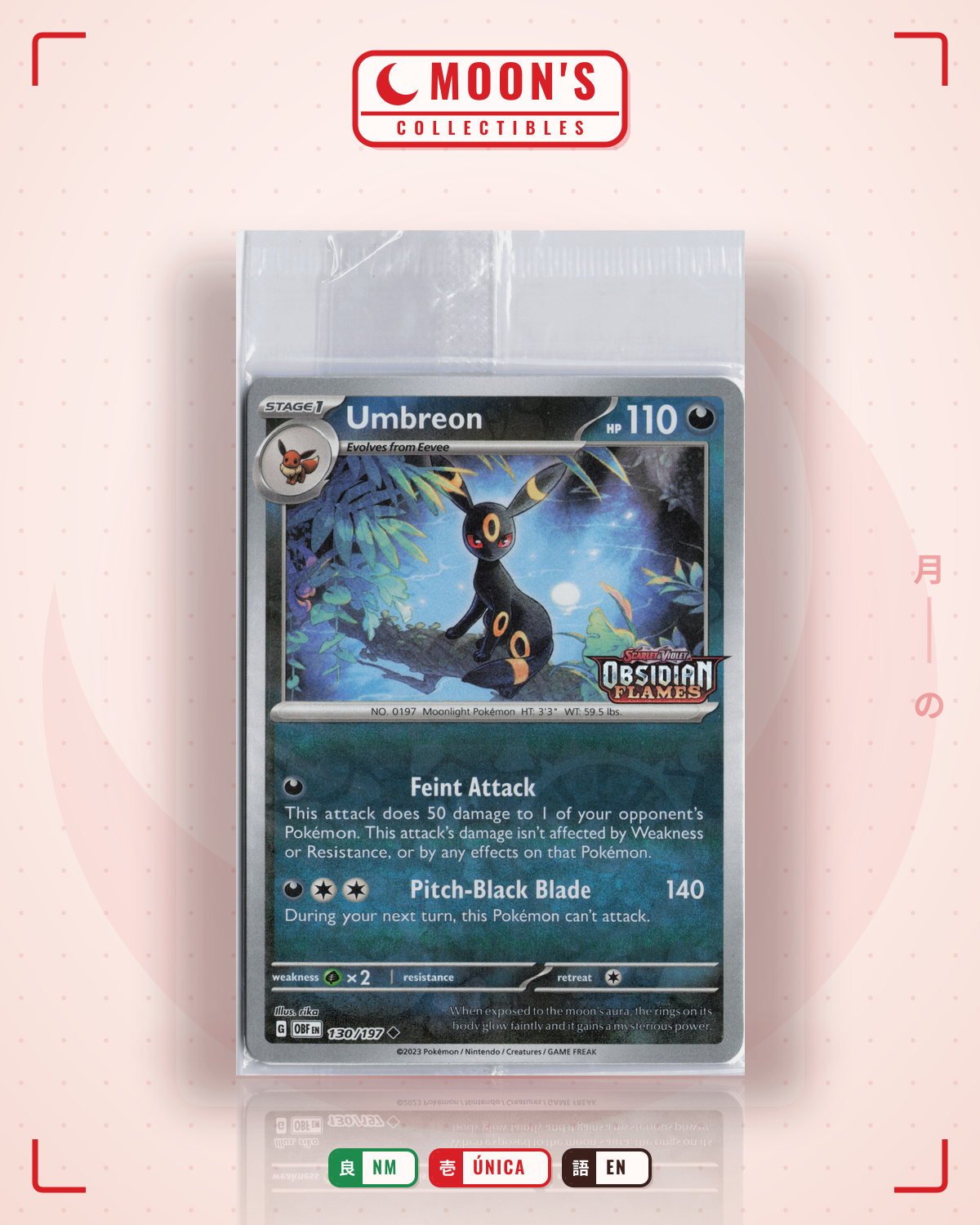 Carta Pokémon Umbreon · Obsidian Flames #130/197 (NM) — pieza única en Moon's Collectibles México