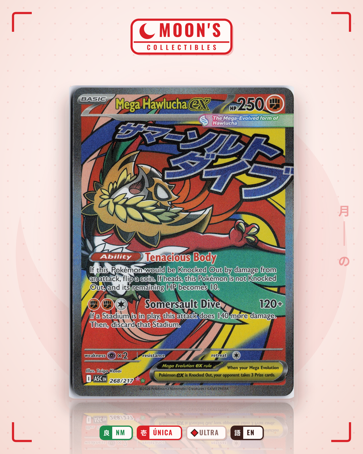 Carta Pokémon Mega Hawlucha ex · Ascended Heroes #268/217 (NM) — pieza única en Moon's Collectibles México