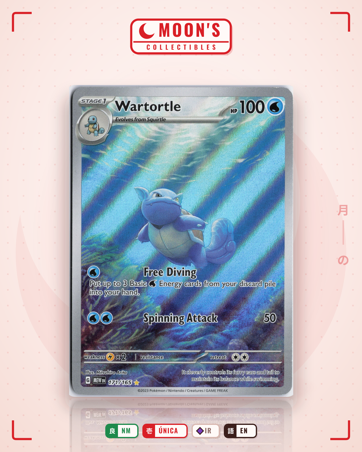 Carta Pokémon Wartortle · 151 #171/165 (NM) — pieza única en Moon's Collectibles México