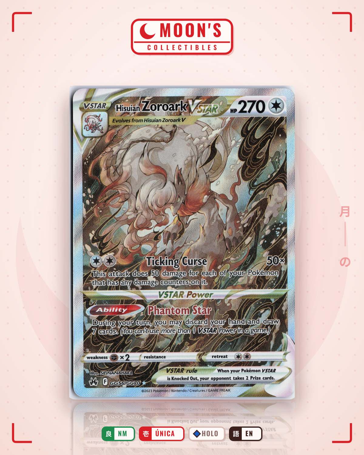 Carta Pokémon Hisuian Zoroark VSTAR · Crown Zenith Galarian Gallery #GG56/GG70 (NM) — pieza única en Moon's Collectibles México