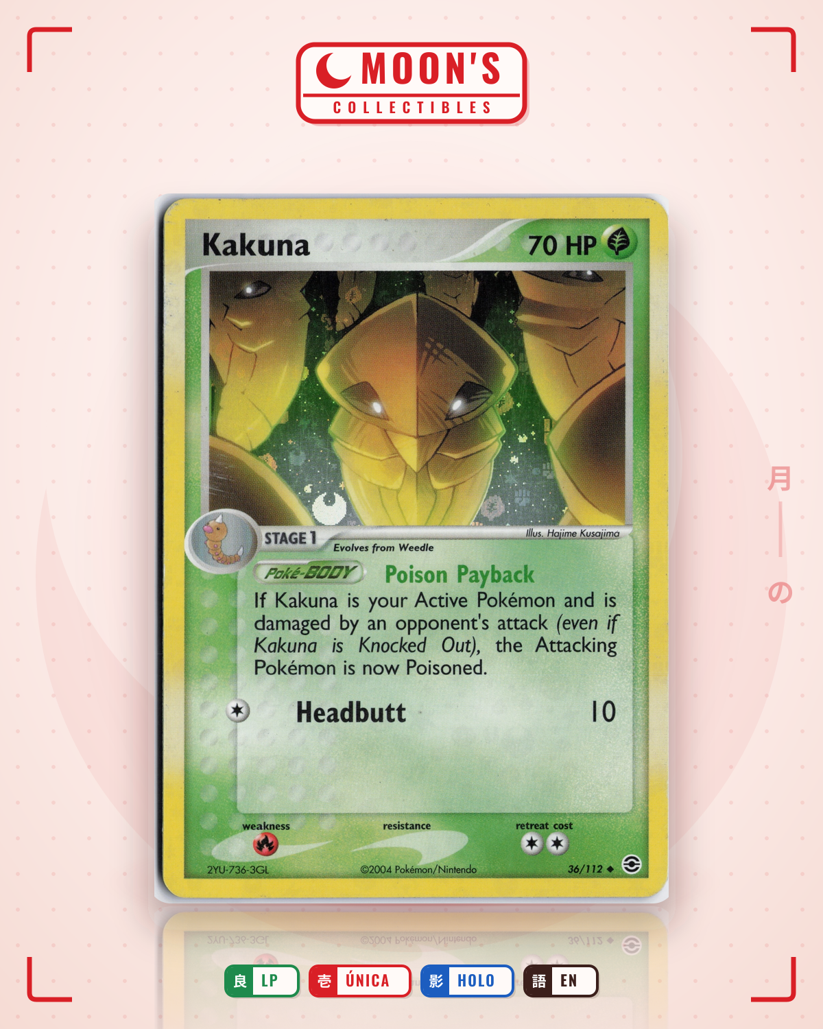 Carta Pokémon Kakuna · FireRed & LeafGreen #36/112 (LP) — pieza única en Moon's Collectibles México