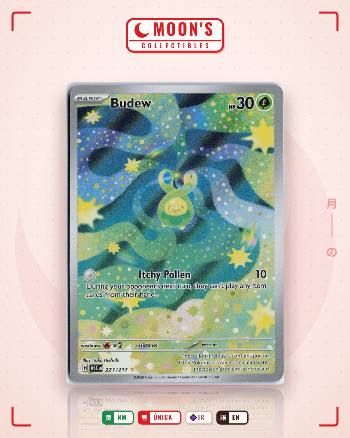 Carta Pokémon Budew · Ascended Heroes #221/217 (NM) — pieza única en Moon's Collectibles México