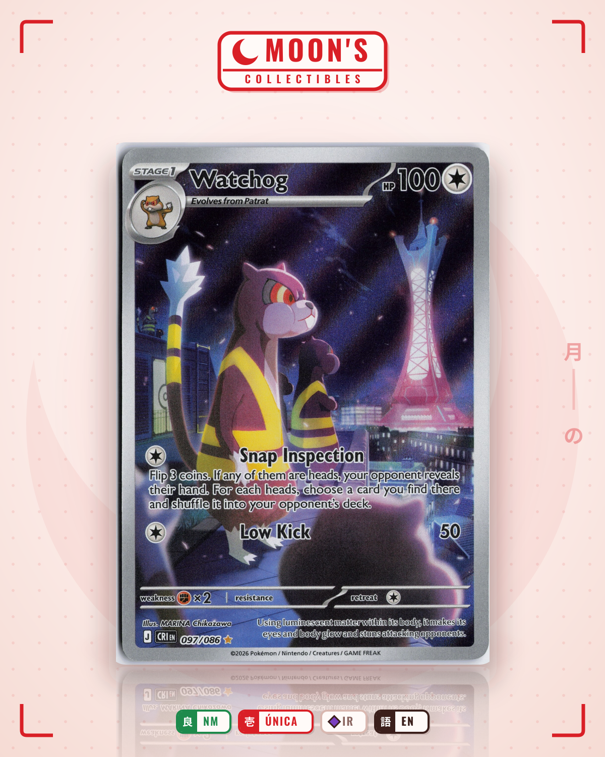 Carta Pokémon Watchog · Chaos Rising #097/086 (NM) — pieza única en Moon's Collectibles México