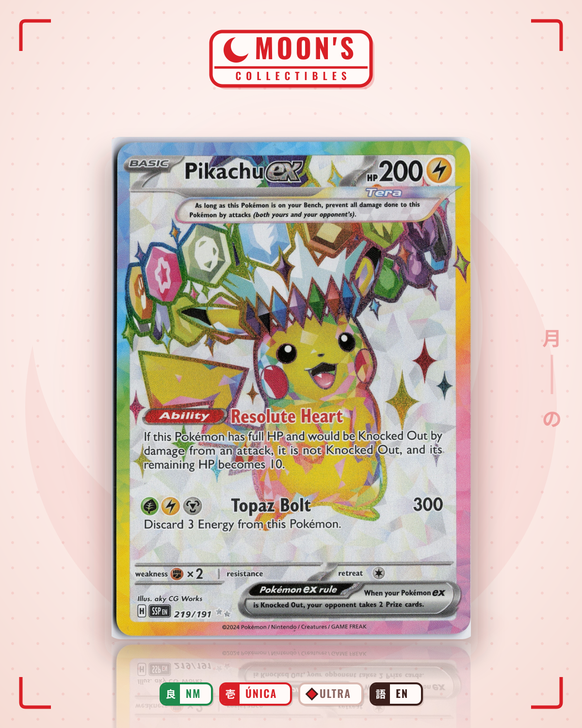 Carta Pokémon Pikachu ex · Surging Sparks #219/191 (NM) — pieza única en Moon's Collectibles México