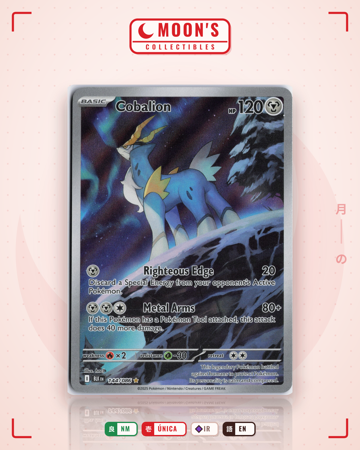 Carta Pokémon Cobalion · Black Bolt #144/086 (NM) — pieza única en Moon's Collectibles México