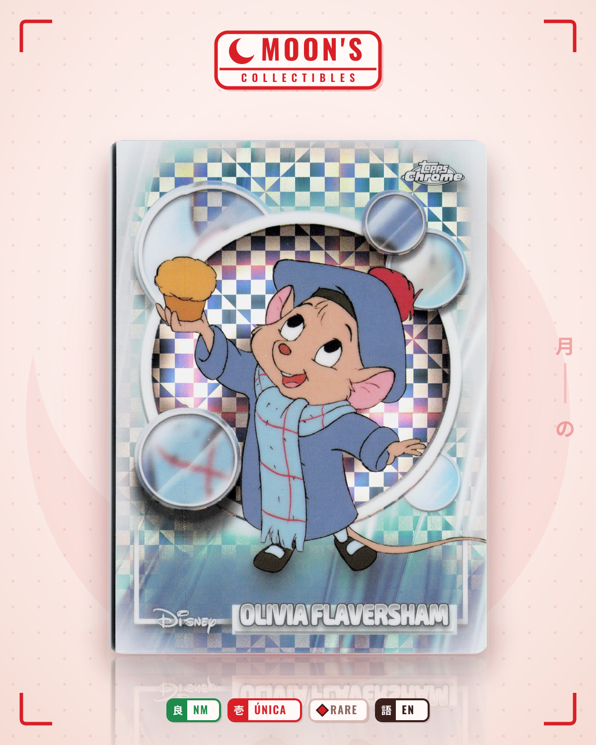 Carta Pokémon Olivia Flaversham X-Fractor · Topps Chrome Disney 2026 #42 (NM) — pieza única en Moon's Collectibles México