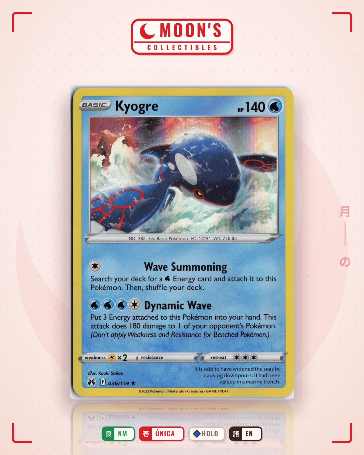 Carta Pokémon Kyogre · Crown Zenith #036/159 (NM) — pieza única en Moon's Collectibles México